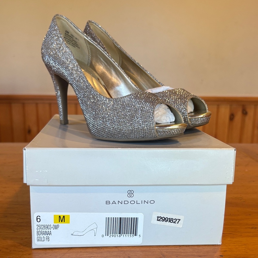 Bandolino Glittering Gold Peep Toe Heels